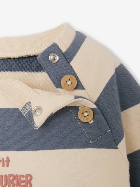 Striped Fleece Sweatshirt for Babies fir green+grey blue+striped green+tomato red 