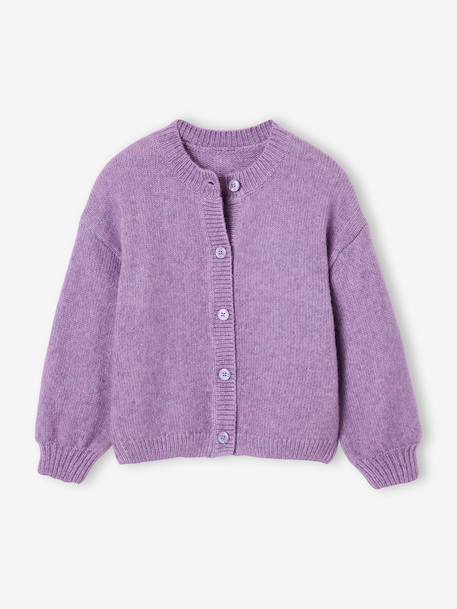 Long-sleeved knitted cardigan for girls ecru+lavender+sage green 