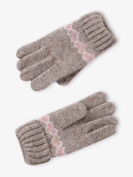 Knitted hat, snood and gloves set for girls mocha 