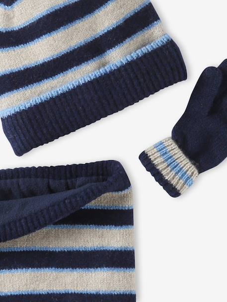 3-piece hat, snood and mittens set for boys marl white 