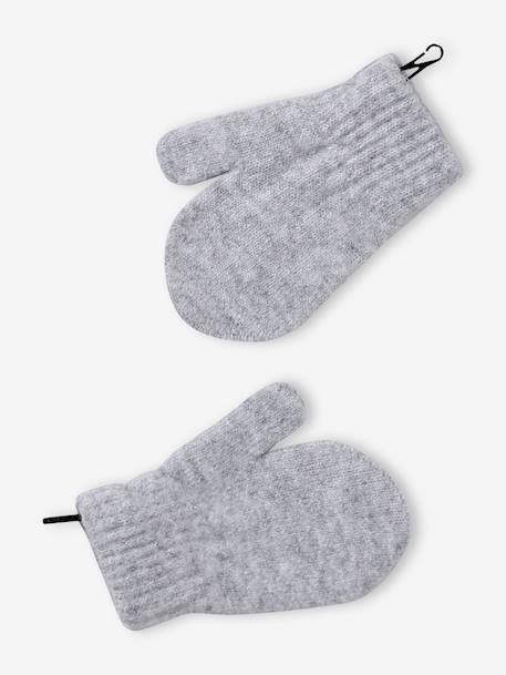 Knit hat, snood and gloves set for girls marl grey+sky blue 