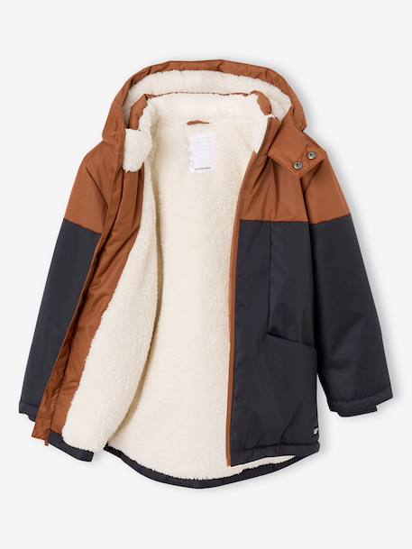 Technical Parka with Hood for Boys BROWN MEDIUM SOLID WITH DESIGN+hazel 
