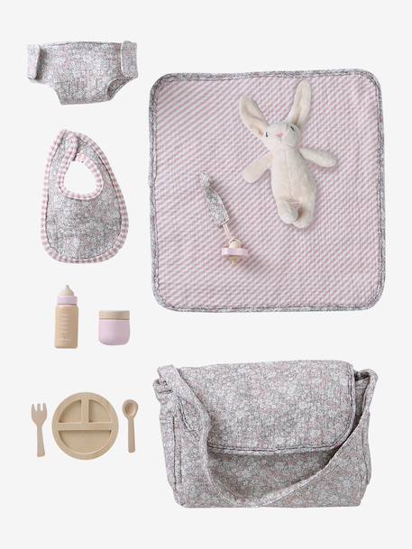 Changing Bag & Accessories in FSC® 100% Wood, PETITES FLEURS blush+caramel 