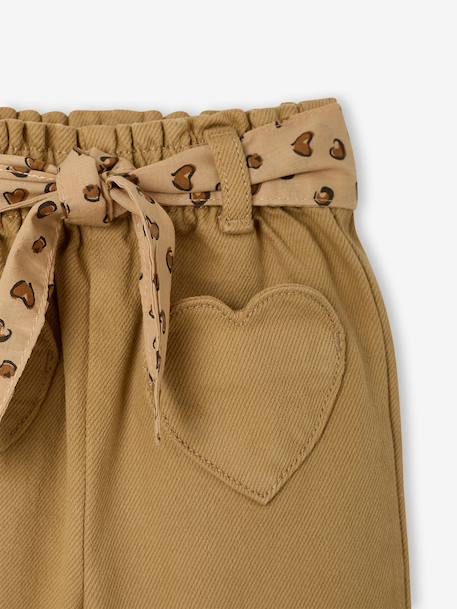 Wide-Leg Coloured Trousers with Tie Belt for Baby Girls beige+caramel+purple clover 