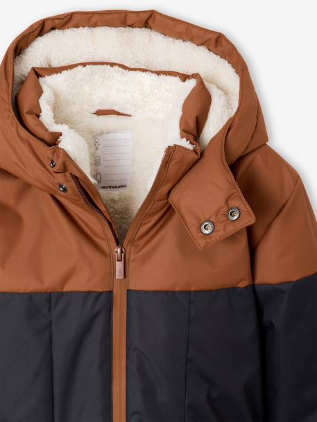 Technical Parka with Hood for Boys BROWN MEDIUM SOLID WITH DESIGN+hazel 