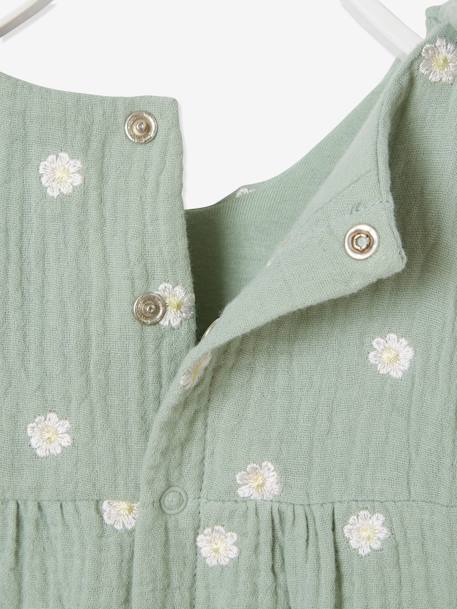 Jumpsuit for Newborn Babies, Embroidery in Cotton Gauze beige+ecru+Light Green/Print 