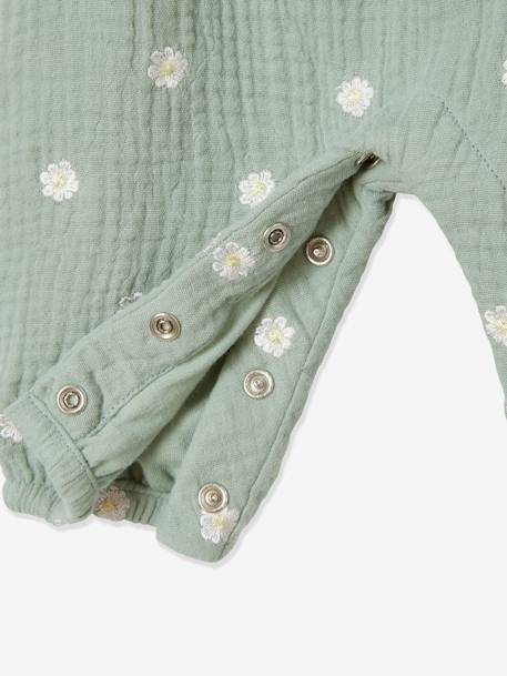 Jumpsuit for Newborn Babies, Embroidery in Cotton Gauze beige+ecru+Light Green/Print 