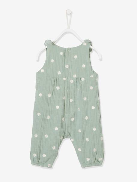 Jumpsuit for Newborn Babies, Embroidery in Cotton Gauze beige+ecru+Light Green/Print 