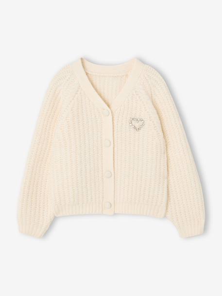 Buttoned cardigan for girls ecru+old rose 