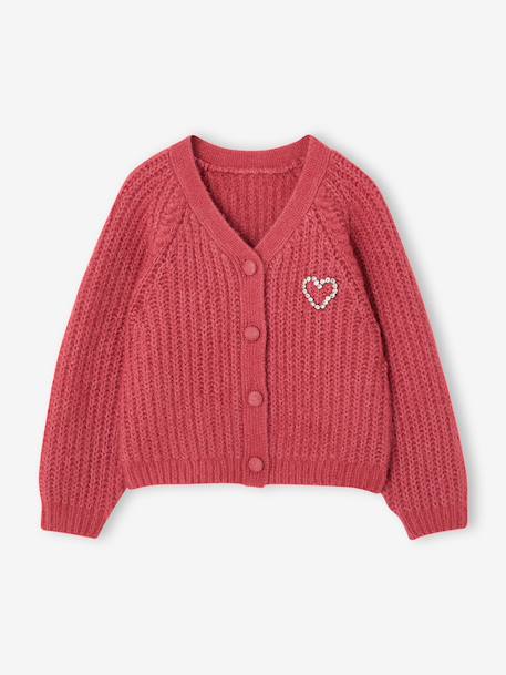 Buttoned cardigan for girls ecru+old rose 