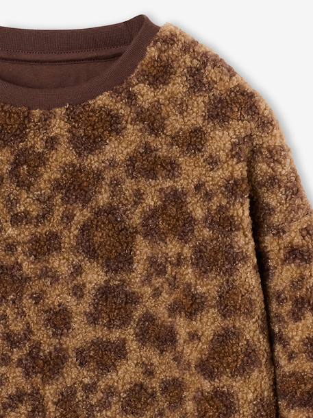 Sherpa sweatshirt with long sleeves for girls camel+ecru 