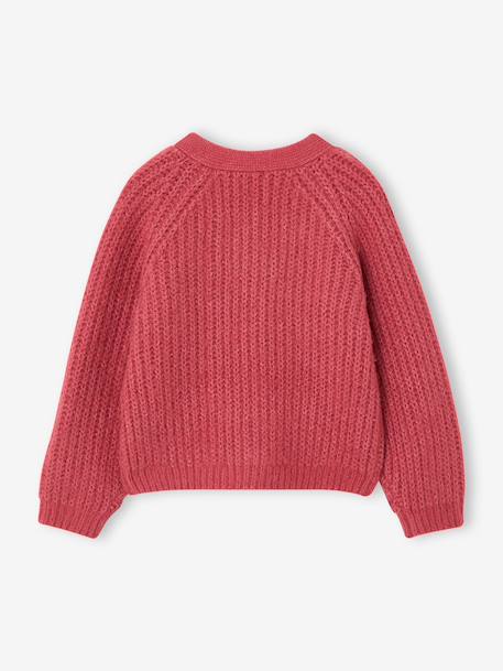 Buttoned cardigan for girls ecru+old rose 