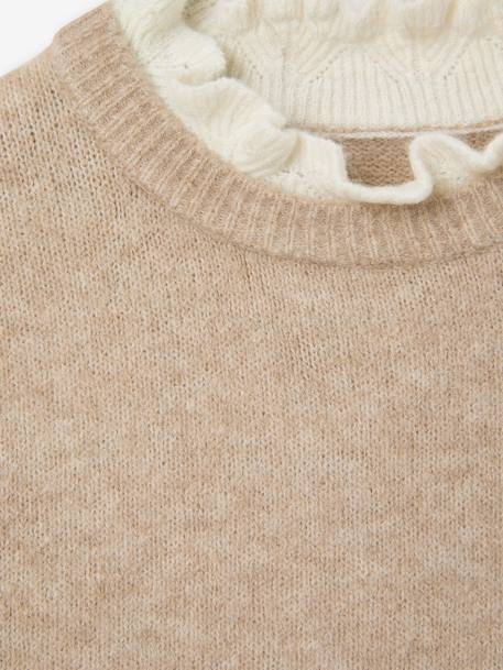 High-neck jumper for girls camel+old rose 