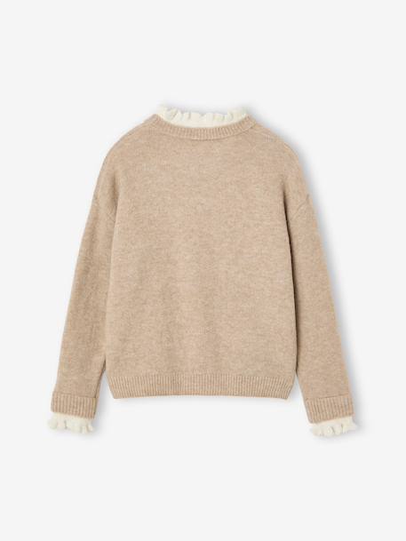 High-neck jumper for girls camel+old rose 