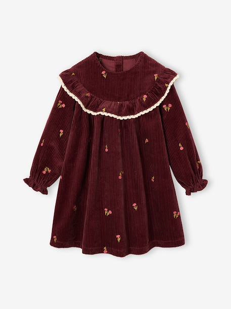 Long-sleeved velvet dress for girls plum 