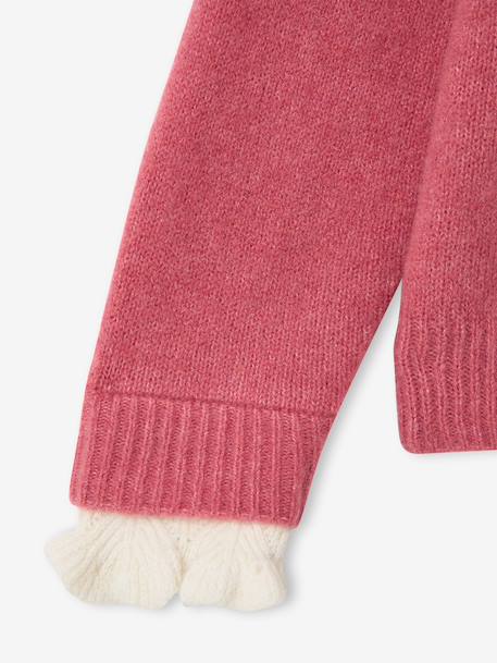 High-neck jumper for girls camel+old rose 