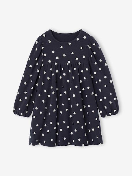 Long-sleeved dress for girls ecru+navy blue 