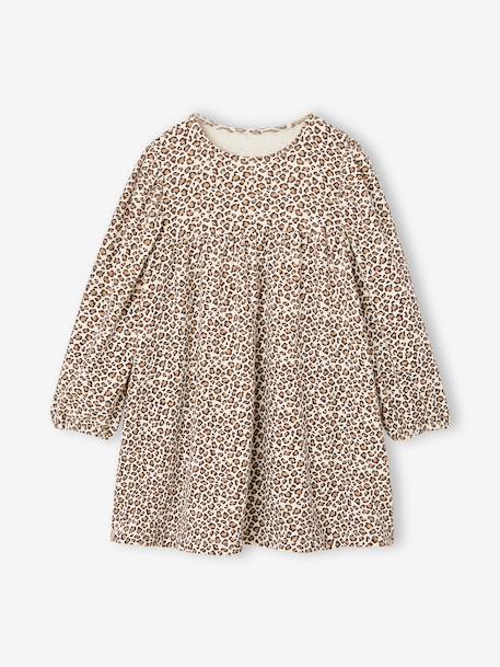 Long-sleeved dress for girls ecru+navy blue 
