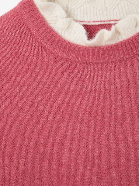 High-neck jumper for girls camel+old rose 