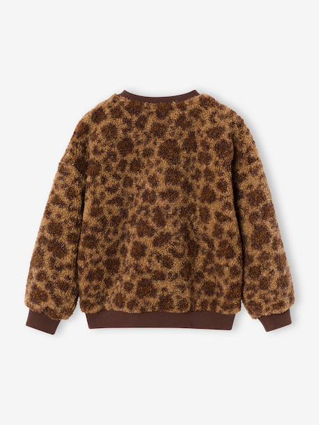 Sherpa sweatshirt with long sleeves for girls camel+ecru 