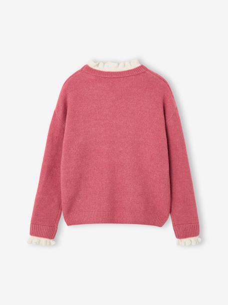 High-neck jumper for girls camel+old rose 