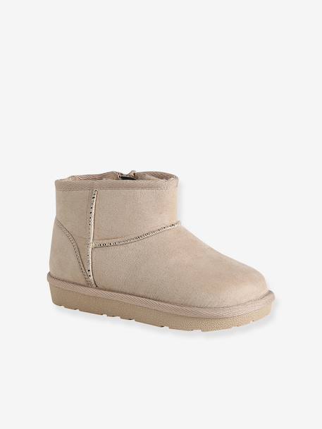Zip-up textile boots for girls taupe 