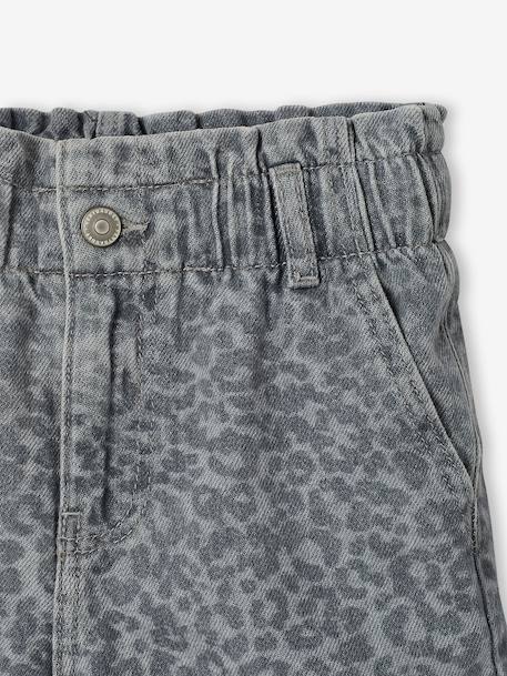 Wide-Leg Paperbag Jeans with Flower Motifs for Girls denim grey+grey+light blue 