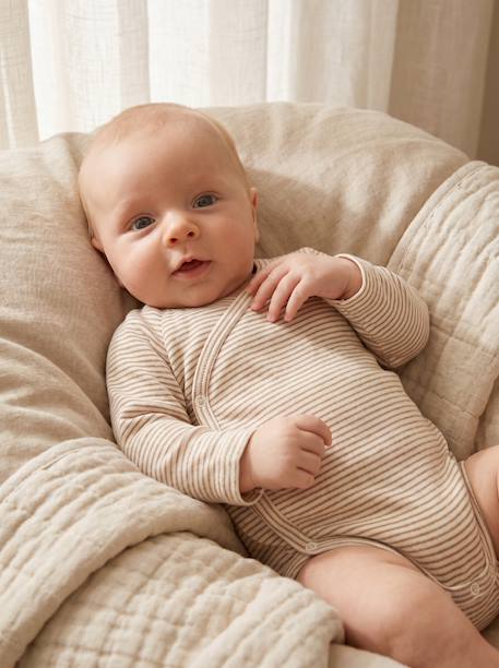 Pack of 3 long-sleeved newborn bodysuits cappuccino 