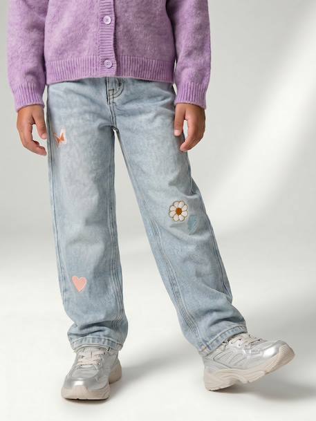 Girls' embroidered floral Mom jeans blue+light blue+medium blue 