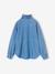 Denim shirt with frill high neck for girls medium blue 