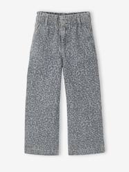 -Wide-Leg Paperbag Jeans with Flower Motifs for Girls