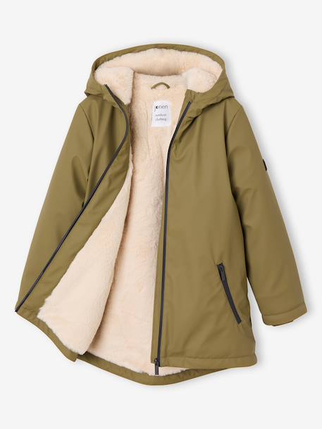 Long hooded raincoat for girls khaki 