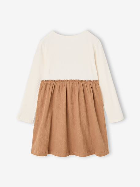2-in-1 long-sleeved dress for girls camel 