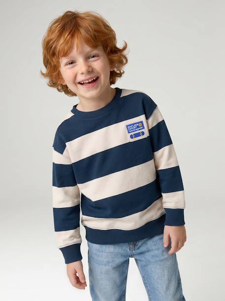 Striped sweatshirt with crew neck for boys hazel+navy blue+pistachio 