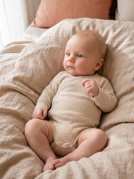 Pack of 3 long-sleeved newborn bodysuits cappuccino 