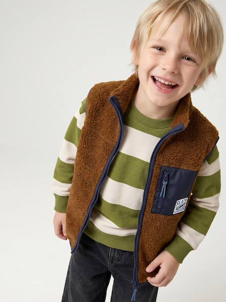 Sleeveless sherpa cardigan for boys caramel+ecru 