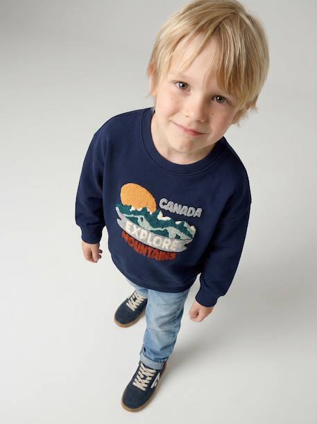 Crewneck sweatshirt for boys navy blue+tomato red 