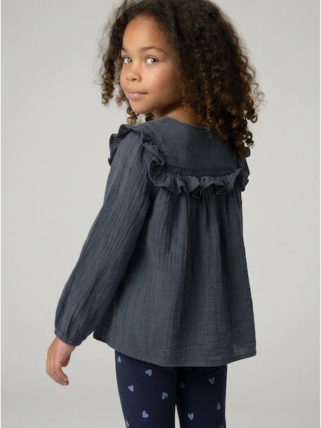 Long-sleeved shirt for girls rosy+slate blue+vanilla 
