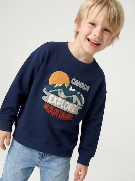 Crewneck sweatshirt for boys navy blue+tomato red 