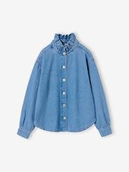 -Denim shirt with frill high neck for girls