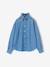 Denim shirt with frill high neck for girls medium blue 