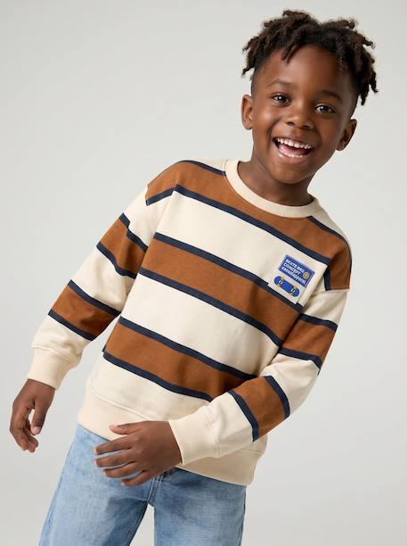 Striped sweatshirt with crew neck for boys hazel+navy blue+pistachio 