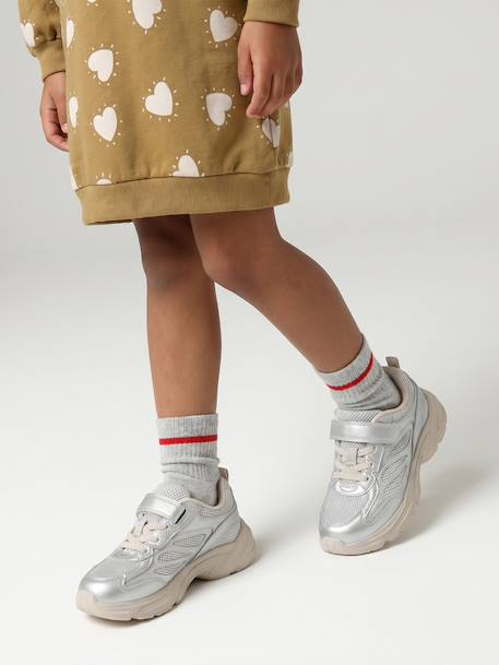 Touch-fastening textile trainers for girls silver 
