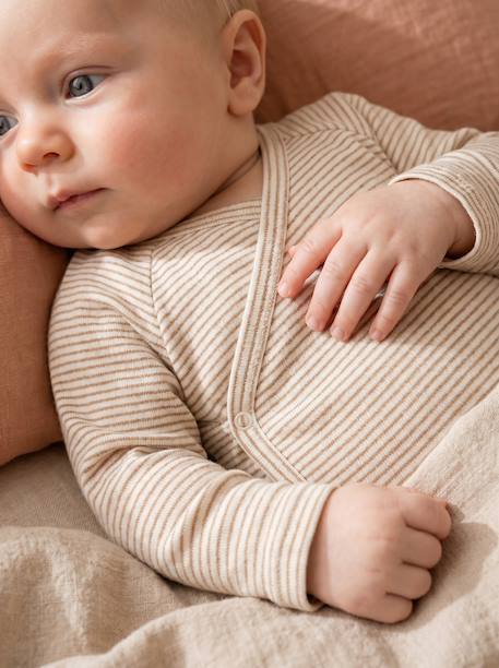 Pack of 3 long-sleeved newborn bodysuits cappuccino 