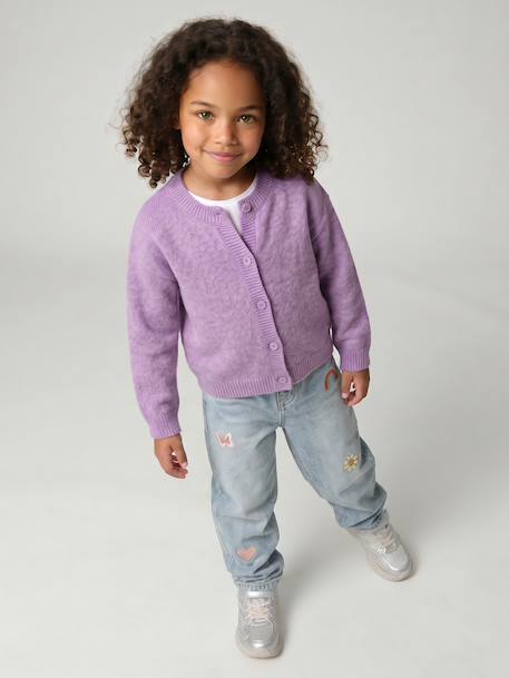 Long-sleeved knitted cardigan for girls ecru+lavender+sage green 