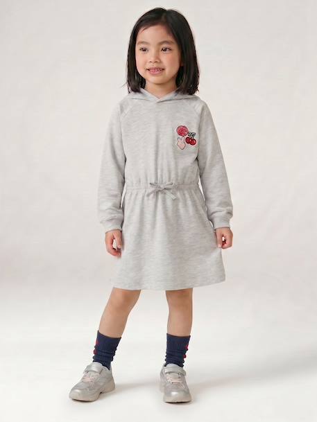 Short hooded dress for girls green+marl grey+navy blue 