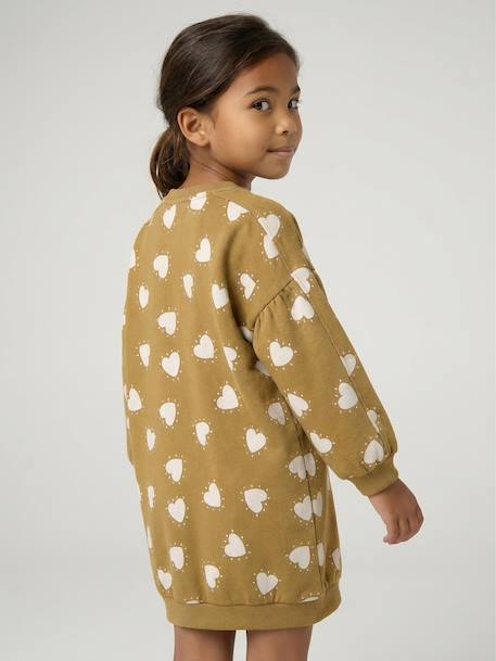 Short sweatshirt dress for girls ecru+olive 