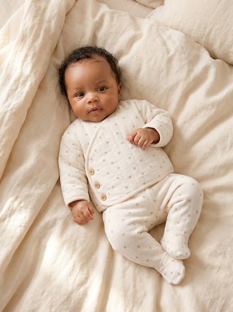 Quilted Set: Cardigan + Fully Printed Footed Trousers ecru+rose+vanilla 