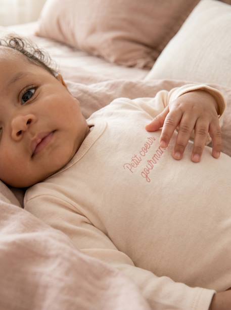 Pack of 3 baby sleepsuits with back opening ecru+sage green 