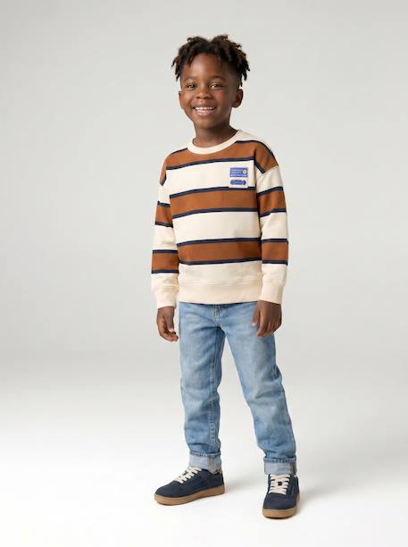 Striped sweatshirt with crew neck for boys hazel+navy blue+pistachio 